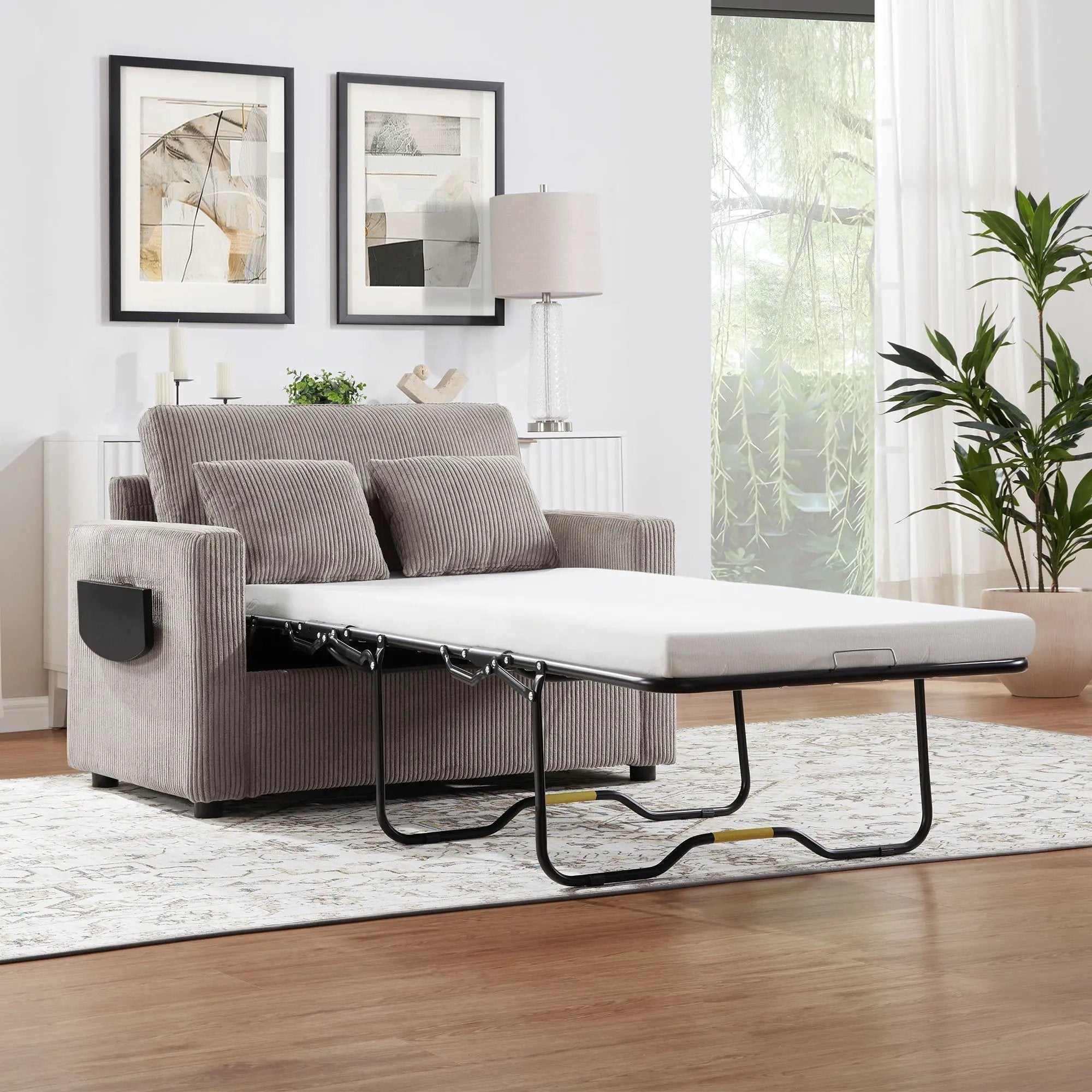 Sleeper Sofa With Foldable Mattress, USB Ports, Side Table & Storage Pocket by Unique Piece Furniture
