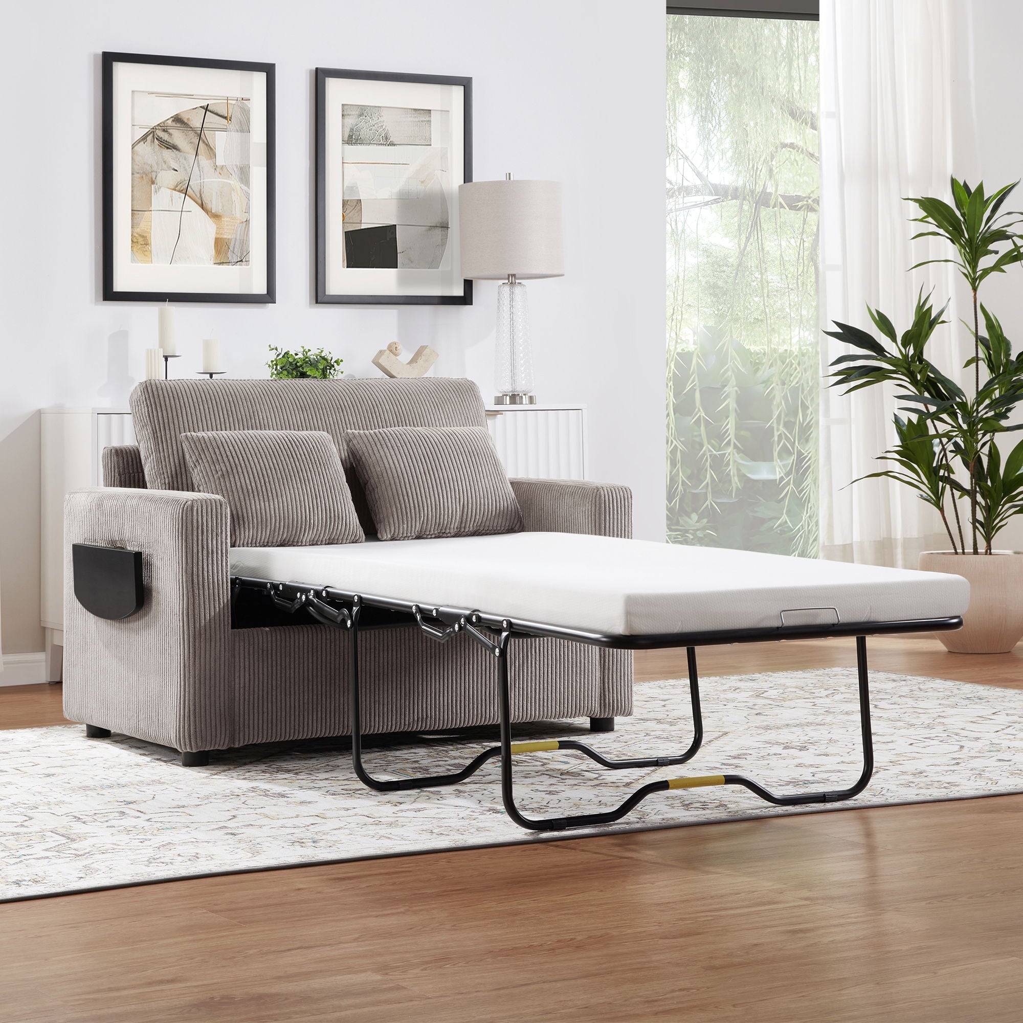 Sleeper Sofa With Foldable Mattress, USB Ports, Side Table & Storage Pocket by HouseOfZazla