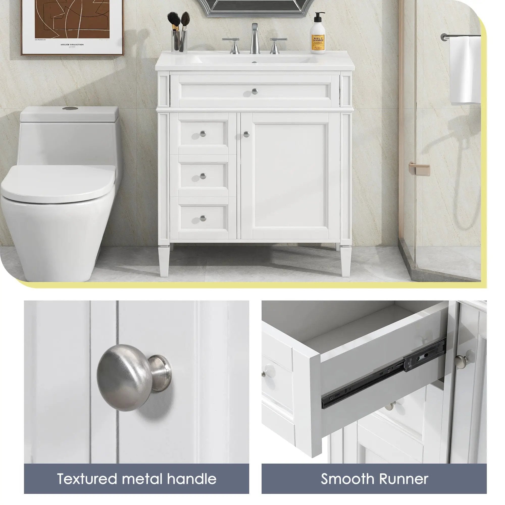 Bathroom Vanity With Top Sink, Modern Bathroom Storage Cabinet With 2 Drawers And A Tip-Out Drawer by HouseOfZazla