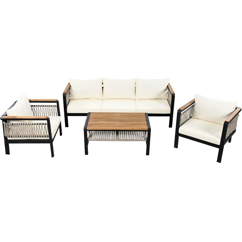 4 Pieces Outdoor Sectional Sofa Set 5 Person Patio Seating Group Outdoor Conversation Set With Cushions And A Coffee Table For Patios by HouseOfZazla