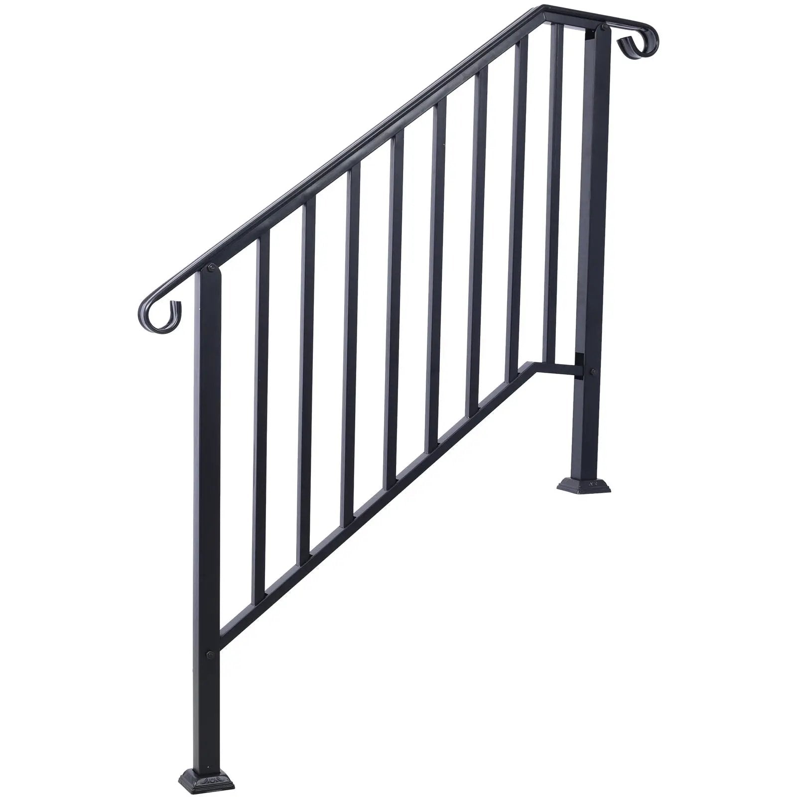 Handrails For Outdoor Steps, Fit 2 Or 3 Steps Outdoor Stair Railing, Wrought Iron Handrail, Flexible Porch Railing, Transitional Handrails For Concrete Steps Or Wooden Stairs by Unique Piece Furniture