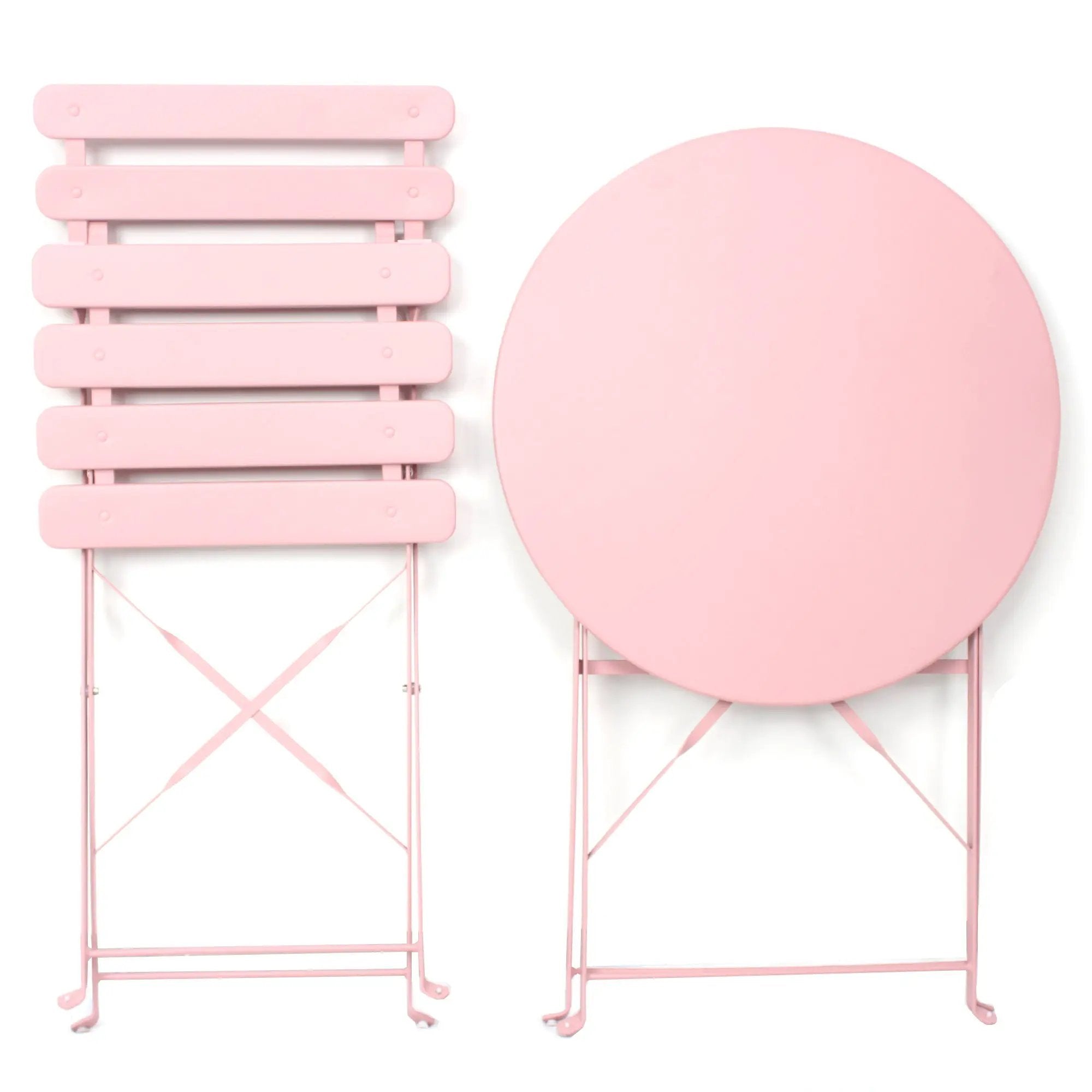3 Pieces Patio Bistro Balcony Metal Chair Table Set - Pink by HouseOfZazla