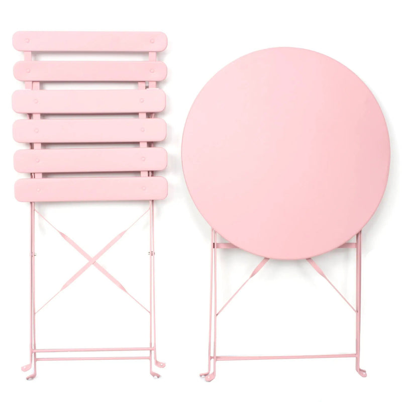 3 Pieces Patio Bistro Balcony Metal Chair Table Set - Pink by HouseOfZazla
