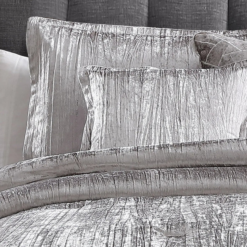 Turin Silver Crinkle Velvet 7PC Bedding Set by HouseOfZazla