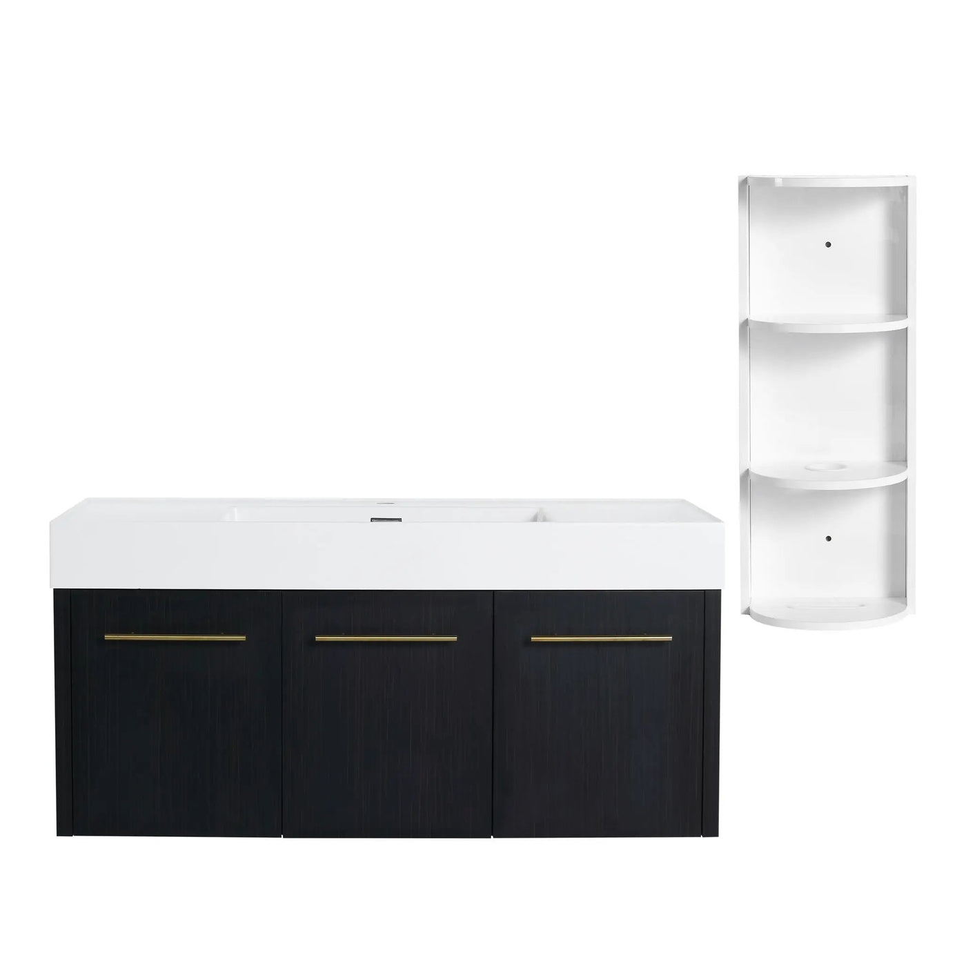 Modern Wall Mounted Bathroom Vanity With Thick Edge Resin Sink And Storage Rack by Unique Piece Furniture