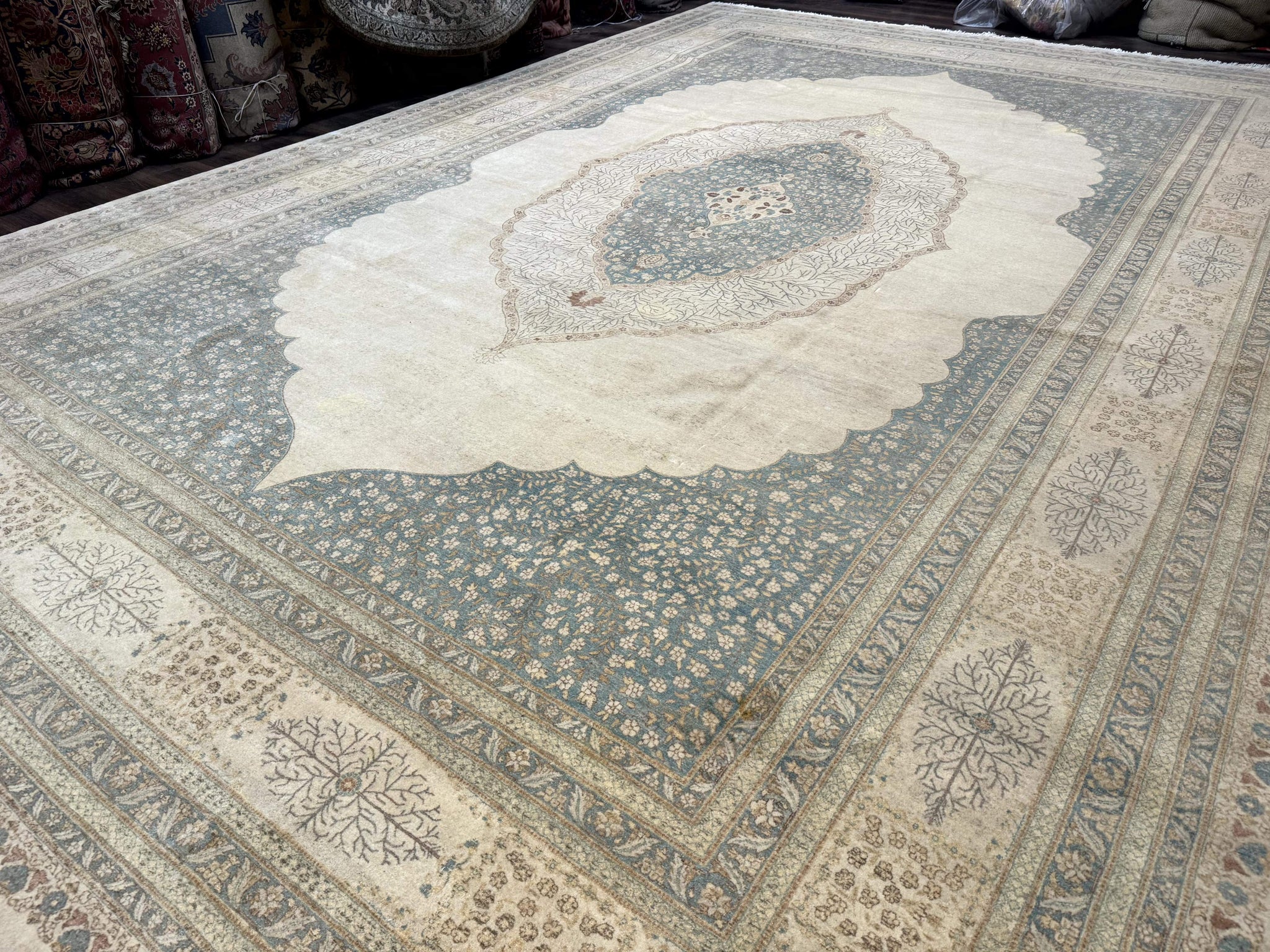 Palace Size Pak Persian Rug 12x18, Haji Jalili Design, Pakistani Carpet, Oat and Light Blue, Fine 260 KPSI by Jewel Rugs