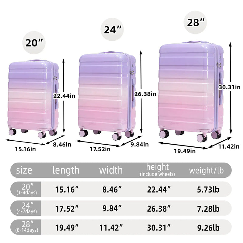 20'/24'/28' 3-Piece PC Spinner Wheel Luggage Set by HouseOfZazla