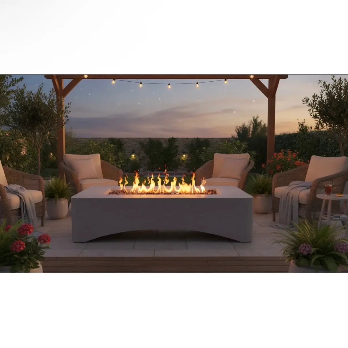 56' Propane Fire Pit Table - Rectangular Outdoor Gas Fire Pit by HouseOfZazla
