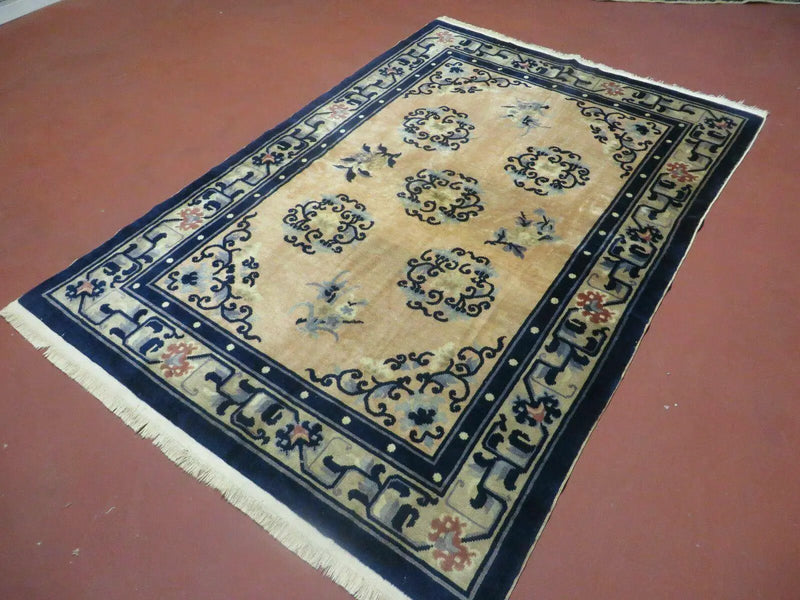 4' X 6' Antique Handmade Fine Knotted Peking Chinese Wool Rug Amiri Salmon by Jewel Rugs