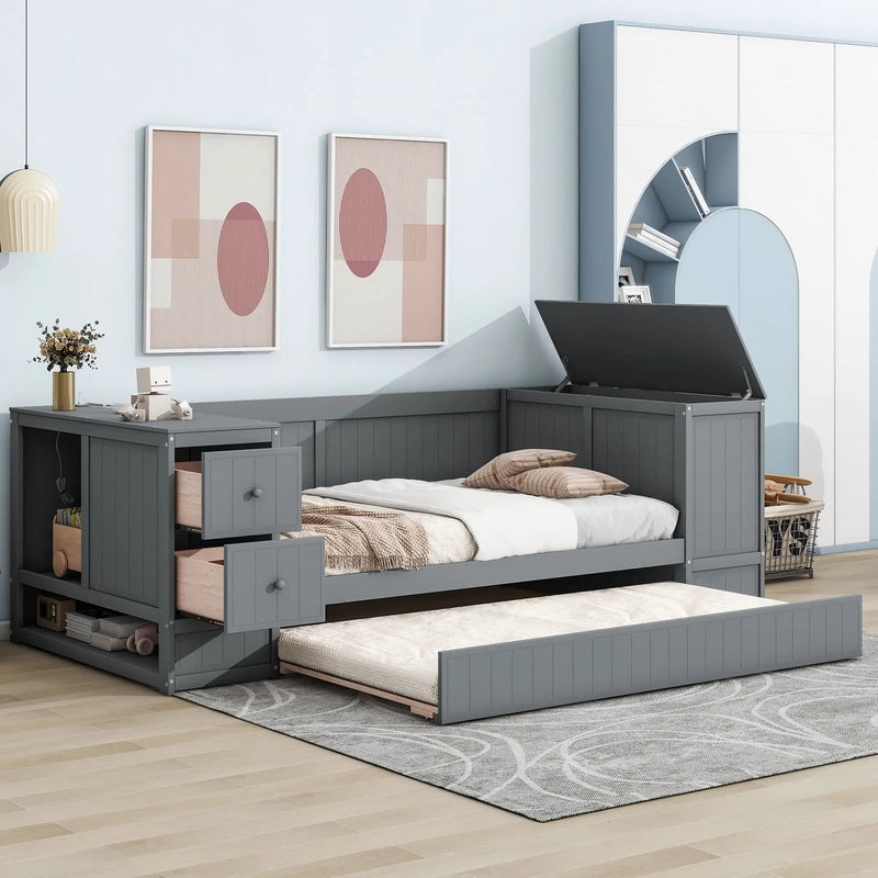 Daybed With Storage Arms, Trundle And Charging Station by Unique Piece Furniture