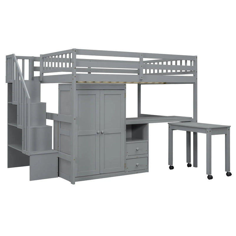 Loft Bed With Stairs, Bookshelf, Drawers, Desk & Wardrobe, Space Saving Multifunctional Furniture by HouseOfZazla