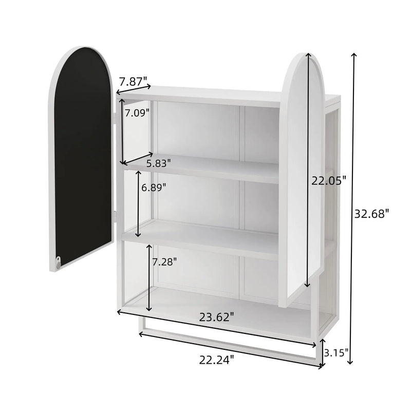 Double Arched Mirror Wall Cabinet With 2 Doors, Featuring Adjustable Shelves And Towel Rack by Unique Piece Furniture