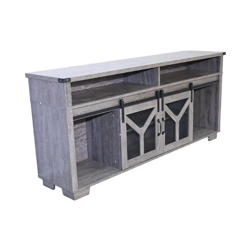 65.3" TV Stand with LED Light Strips and Iron Mesh Barn Door by HouseOfZazla