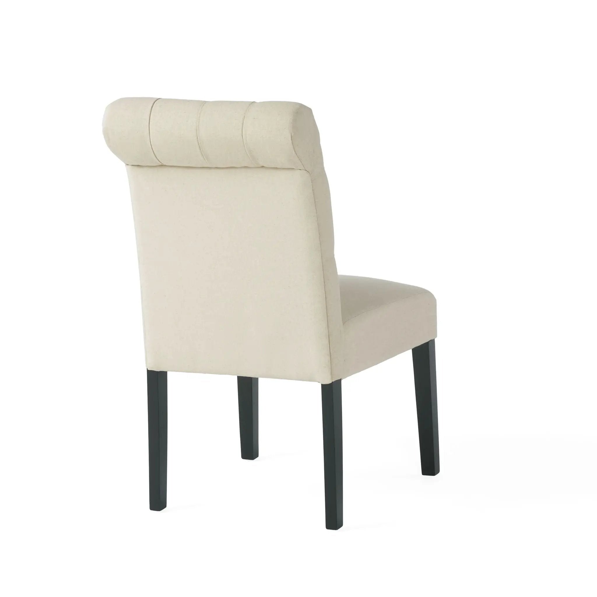 Dining Rolltop Chairs (Set of 2), Upholstered Armless Chair With Wood Leg - Ivory by HouseOfZazla