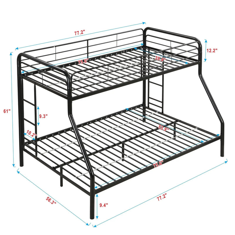 Modern Twin Over Full Metal Bunk Bed With Trundle And Dual Side Ladder And Metal Design - Black / Brown by HouseOfZazla