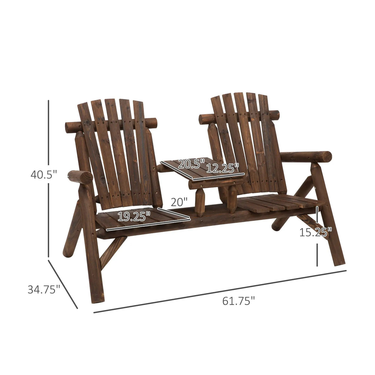 Outsunny 2-Seat Wooden Adirondack Chair, photo 3 of 9