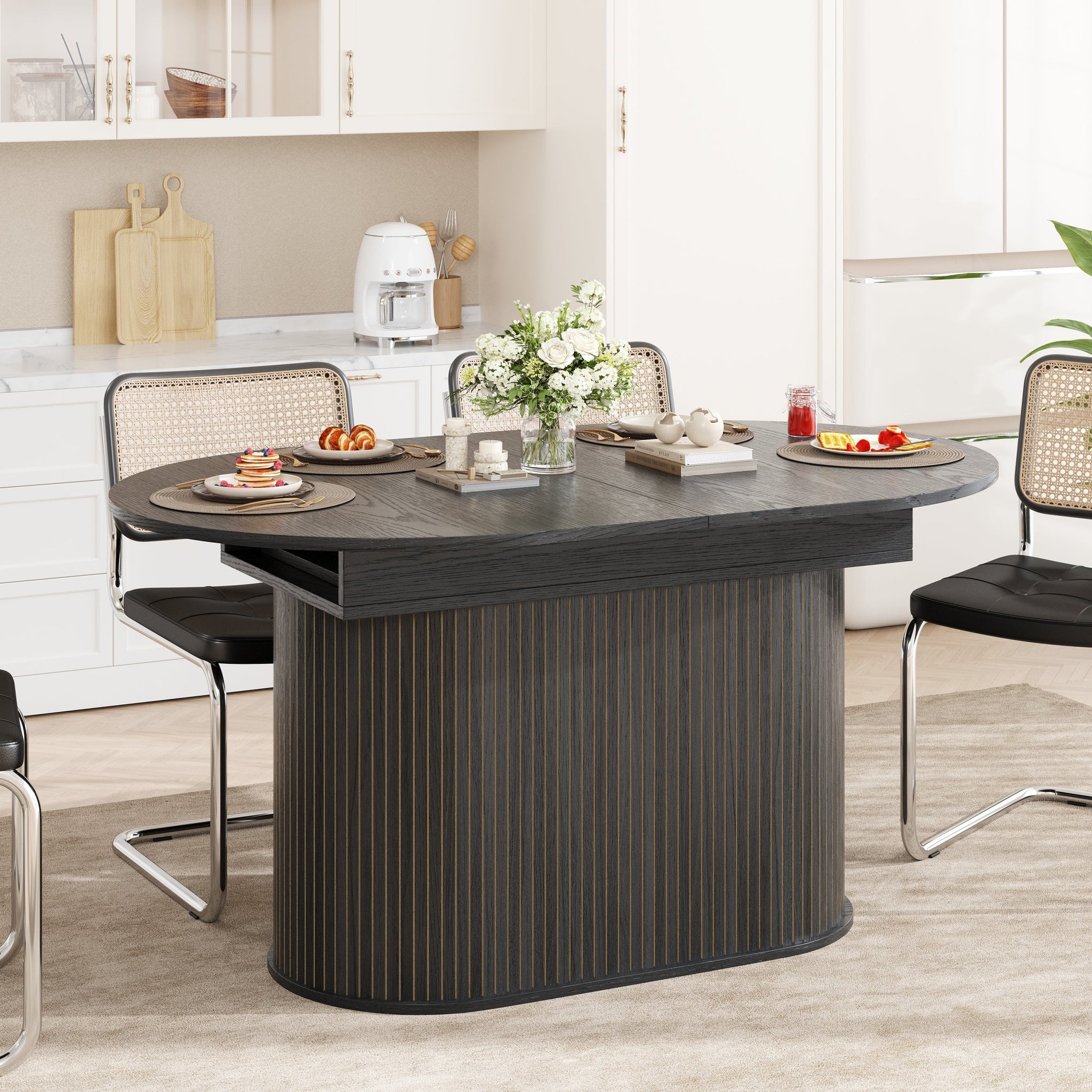 55.11'-70.86' Extendable Dining Table with Striped Legs by HouseOfZazla
