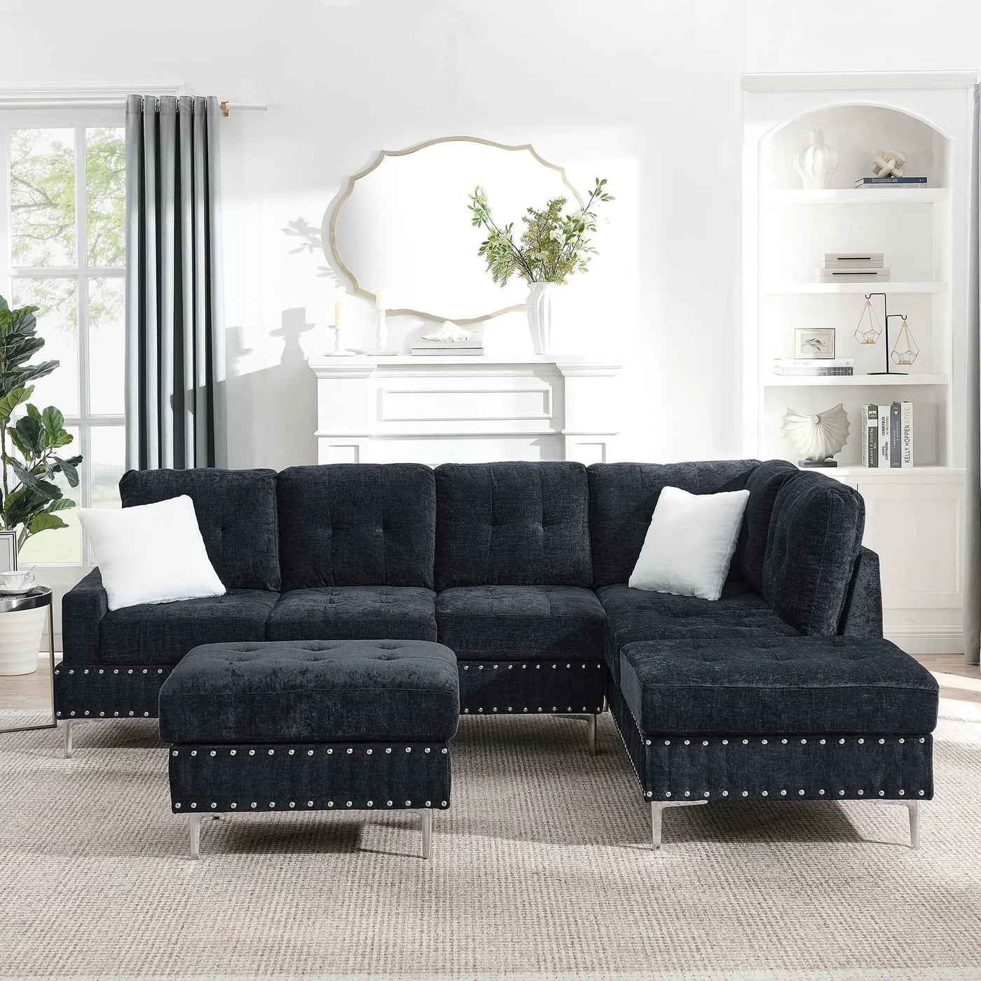 L-Shaped Sectional Sofa With Chaise And Storage Ottoman, Includes 2 Pillows by Unique Piece Furniture