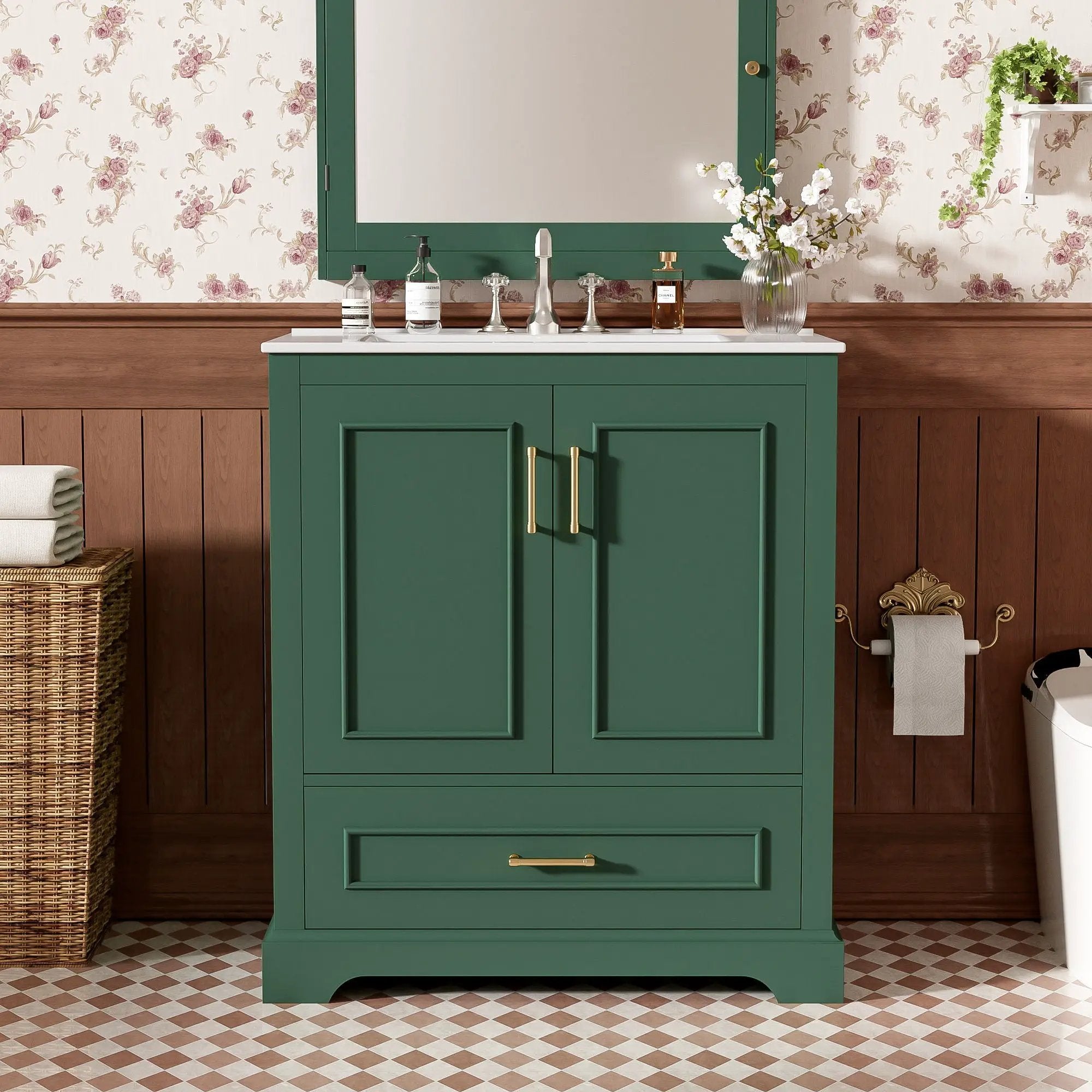 Bathroom Vanity With Sink, 1 Divided Drawer And 2 Soft Close Doors With Double Shelf by Unique Piece Furniture