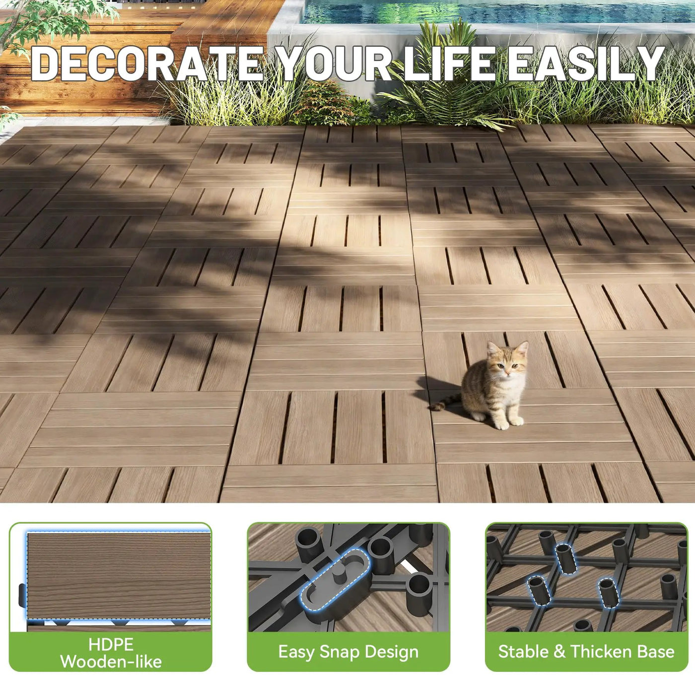 27 Pcs Interlocking Deck Tiles 12" x 12" HDPE Outdoor Flooring by HouseOfZazla