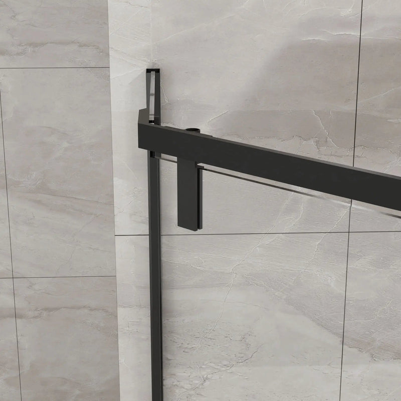 Neo Angle - Frameless Shower Door With White Acrylic Shower Base Combo - Matte Black by HouseOfZazla