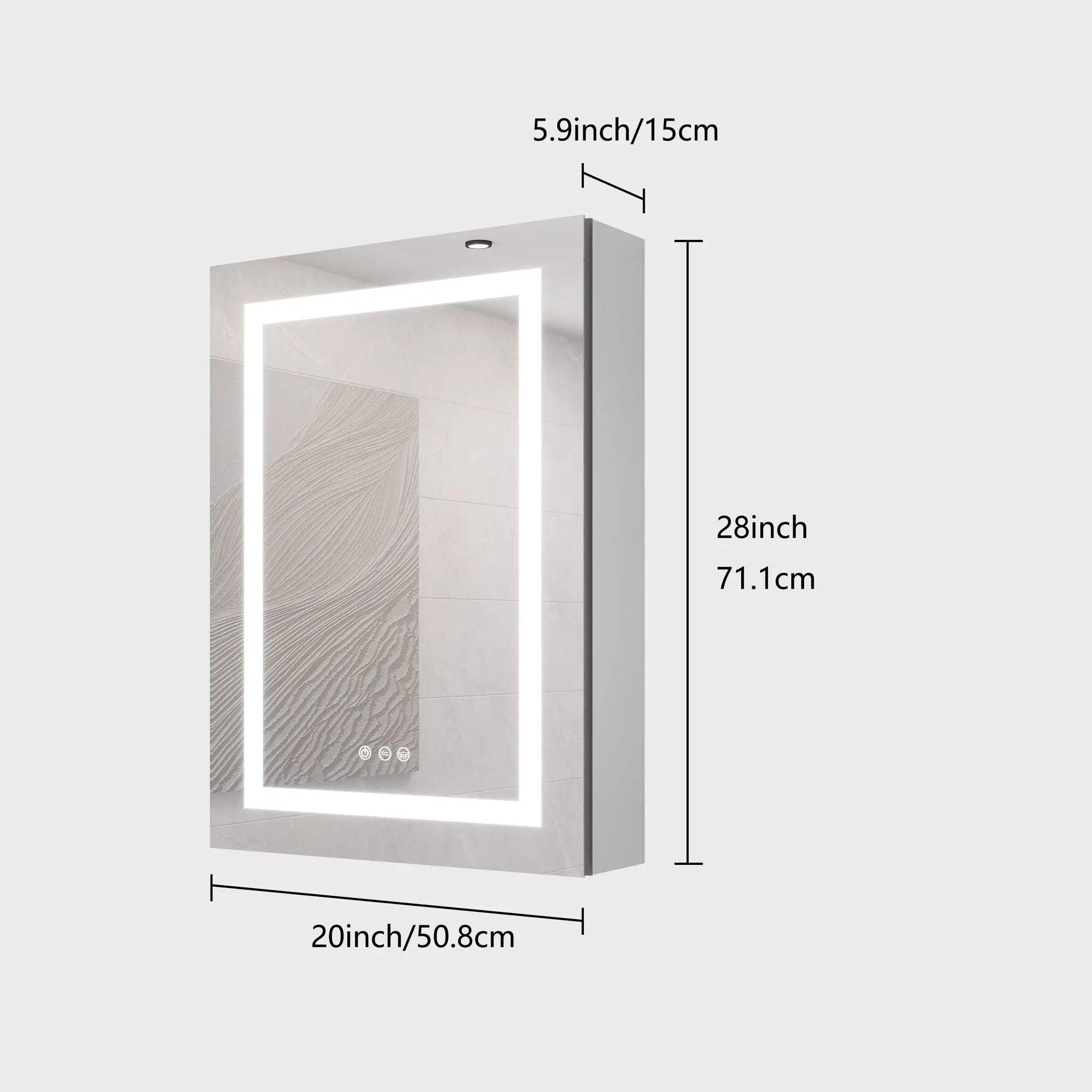 20 X 28" Bathroom Medicine Cabinet With Mirror Wall Mounted LED Bathroom Mirror Cabinet With Lights, Anti-Fog, Waterproof, Dimmable, 3000K~6000K, Single Door, Touch Swich, Storage Shelves - Silver by Unique Piece Furniture
