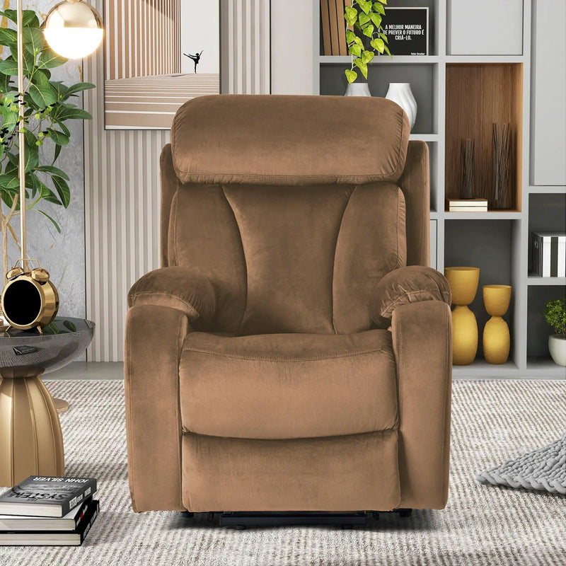 Lift Chair Recliner Power Remote Control Recliner Sofa Relax Soft Chair Anti - Skid Australia Cashmere Fabric Furniture Living Room - Brown by HouseOfZazla