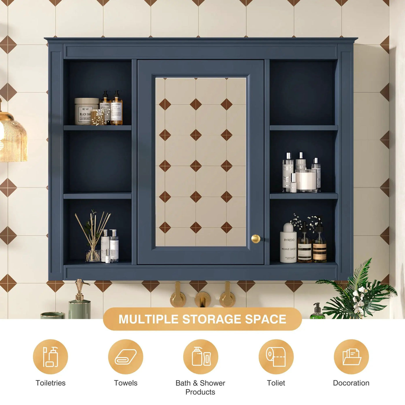 Wall Mounted Medicine Cabinet With Mirror, Storage Cabinet Featuring 6 Open Shelves And Adjustable Interior by Unique Piece Furniture
