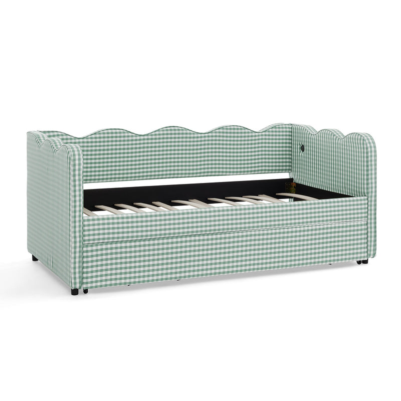 Cozy Gingham Daybed with Trundle Twin Size Sofa Bed No Box Spring Needed by HouseOfZazla