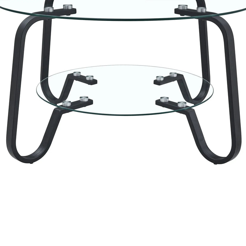 Retro Minimalist Style Metal Frame Double Layer Tempered Glass Coffee Table by HouseOfZazla