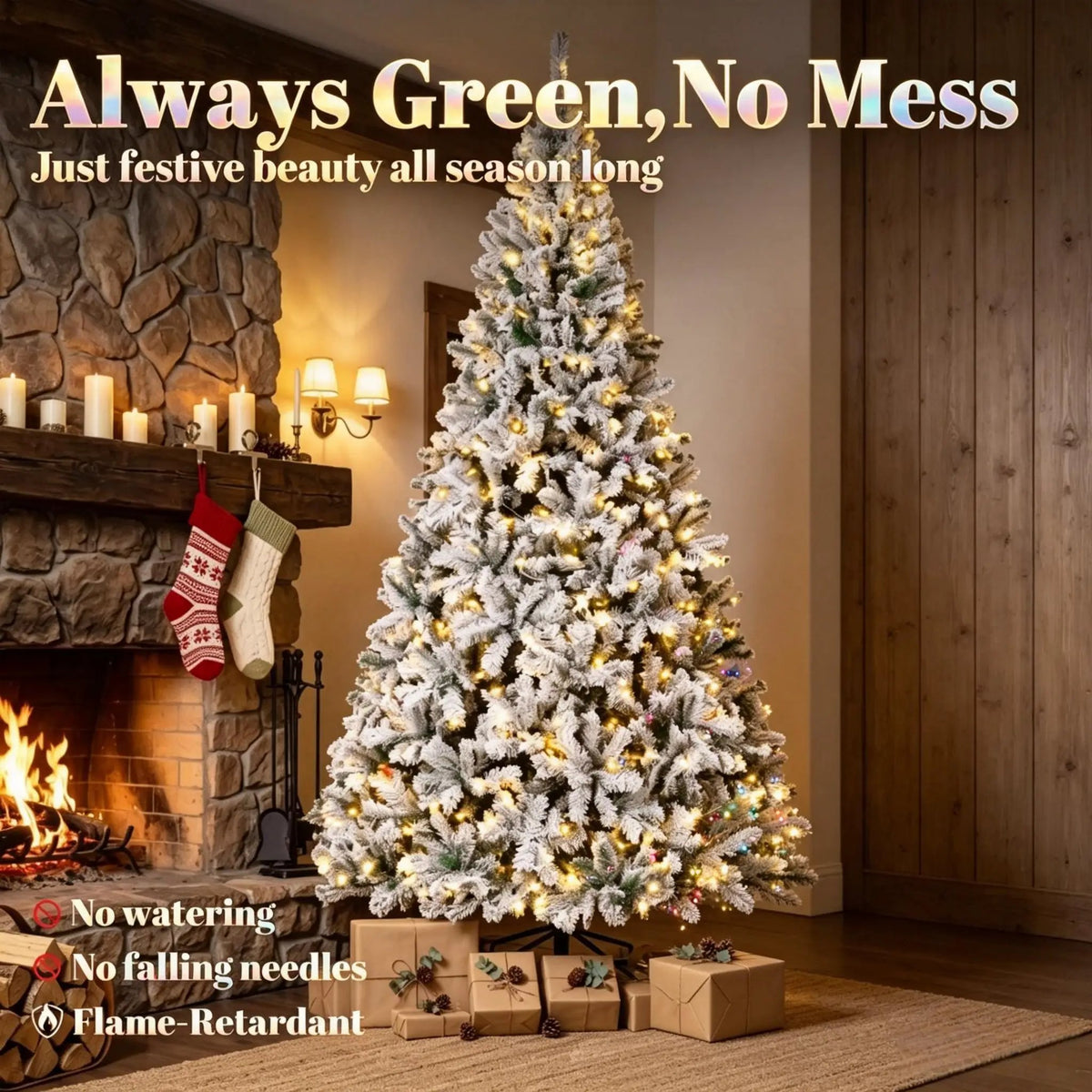 7.5 ft Pre-Lit Flocked Fraser Fir Artificial Christmas Tree by HouseOfZazla