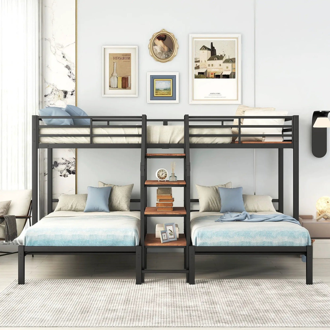 Metal Bunk Bed With Storage Shelves Staircase by Unique Piece Furniture