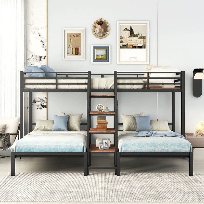 Metal Bunk Bed With Storage Shelves Staircase by HouseOfZazla