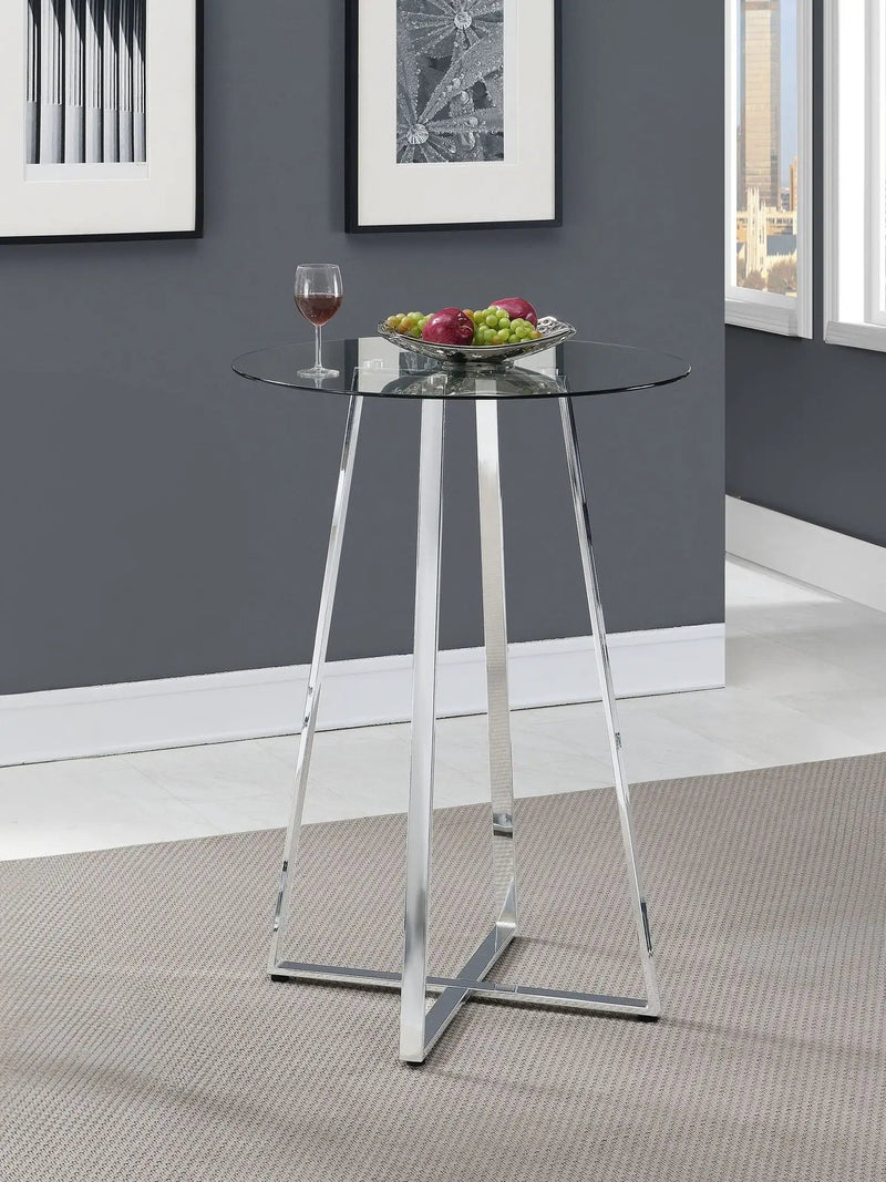 Zanella Round 30-inch Glass Top Bistro Bar Table Chrome by Unique Piece Furniture
