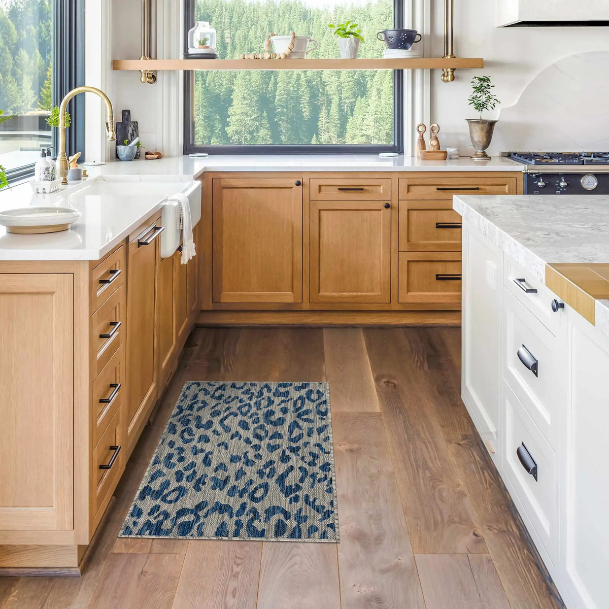 Skipsea Blue Leopard Performance Outdoor Rug, installed in a room 3