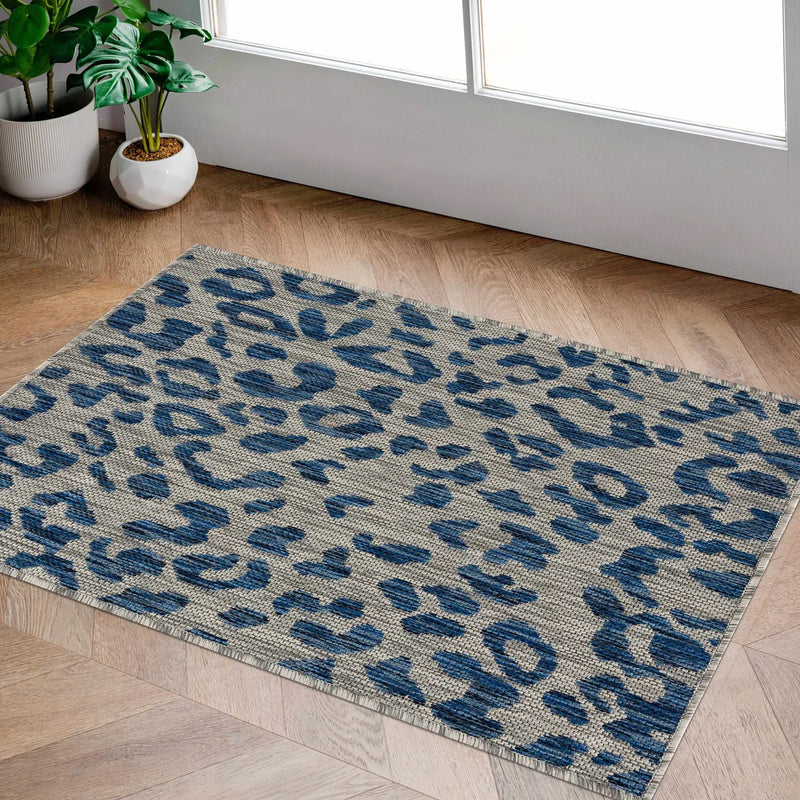 Skipsea Blue Leopard Performance Outdoor Rug by Boutique Rugs