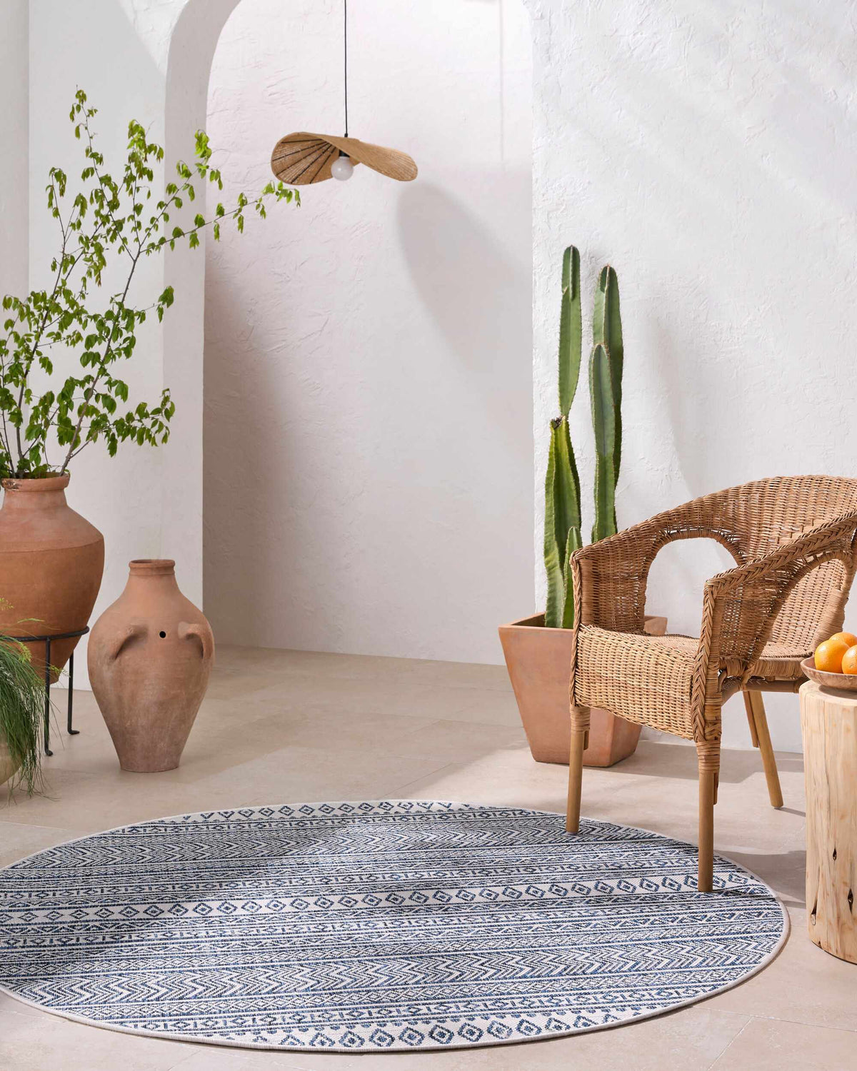 Madras Light Blue Green All Over Performance Outdoor Area Rug, installed in a room