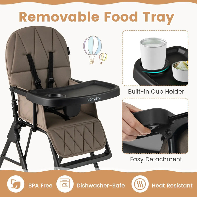 Easy Clean Compact Highchair with Removable Adjustable Tray and PU Seat Cushion by DirectDeals