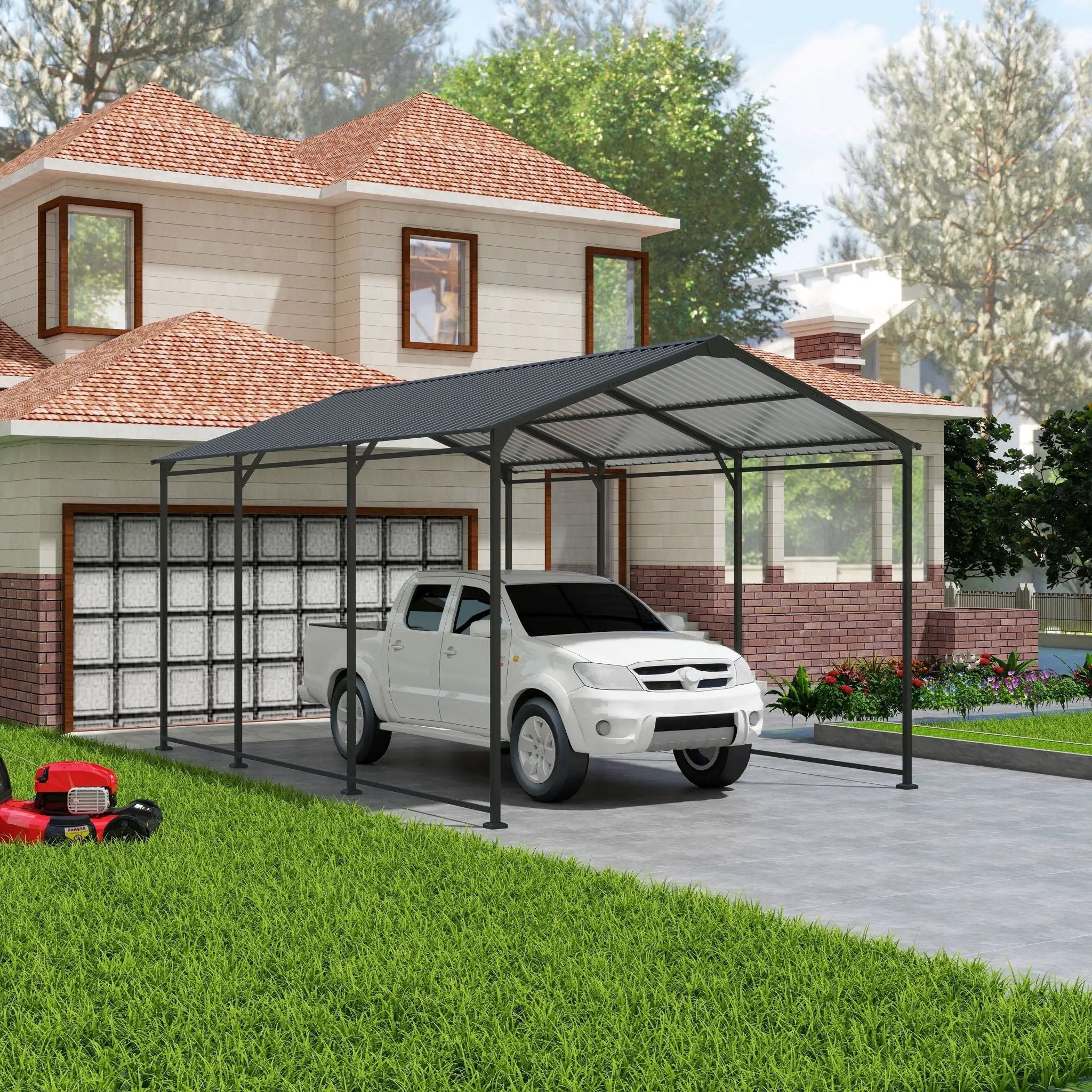 Metal Carport 10 5Ft Heavy Duty With Galvanized Steel Roof Metal Garage Canopy With Galvanized Steel Roof & Frame Car Tent Outdoor Storage Shed - Gray by HouseOfZazla