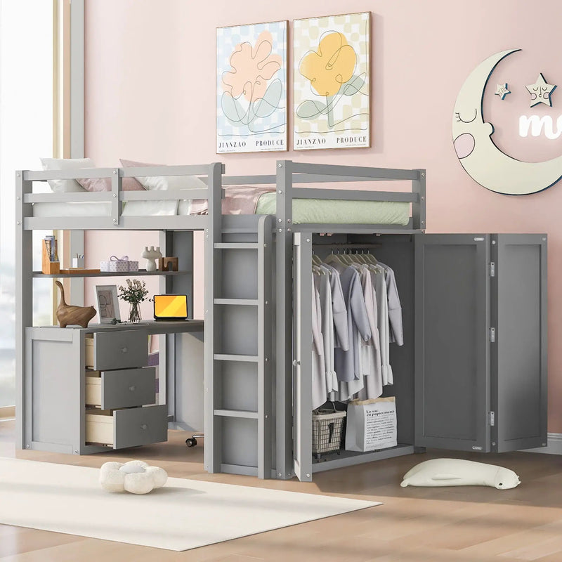 Loft Bed With Drawers, Desk, And Wardrobe by Unique Piece Furniture