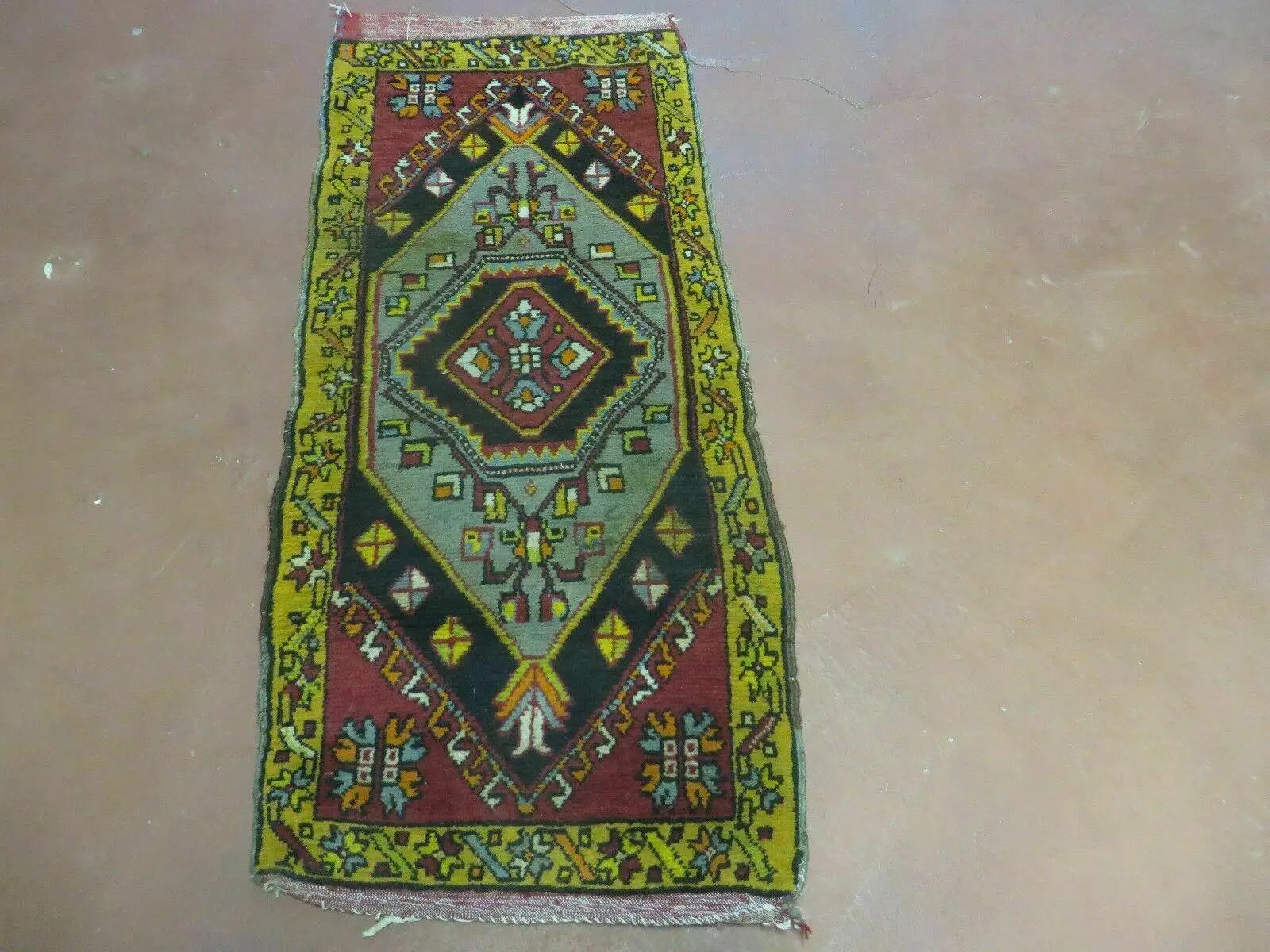 19" X 42" Antique Handmade Turkish Colorful Oushak Oshak Yastik Wool Rug Mat by Jewel Rugs