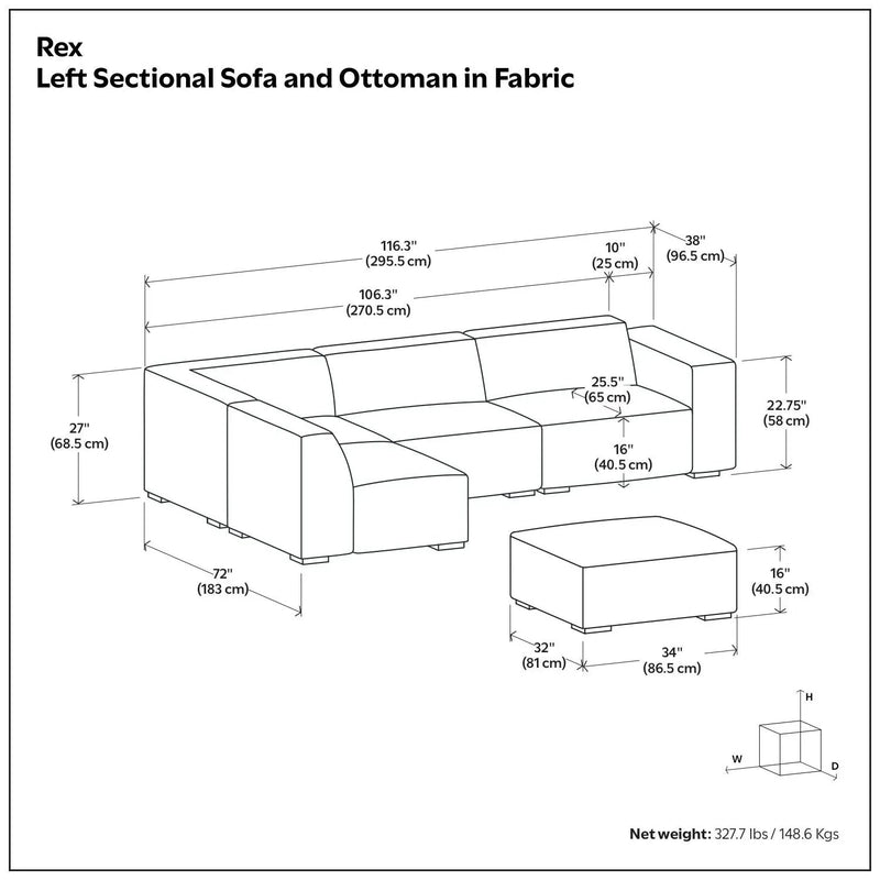Rex - Handcrafted Sectional Sofa And Ottoman by Unique Piece Furniture
