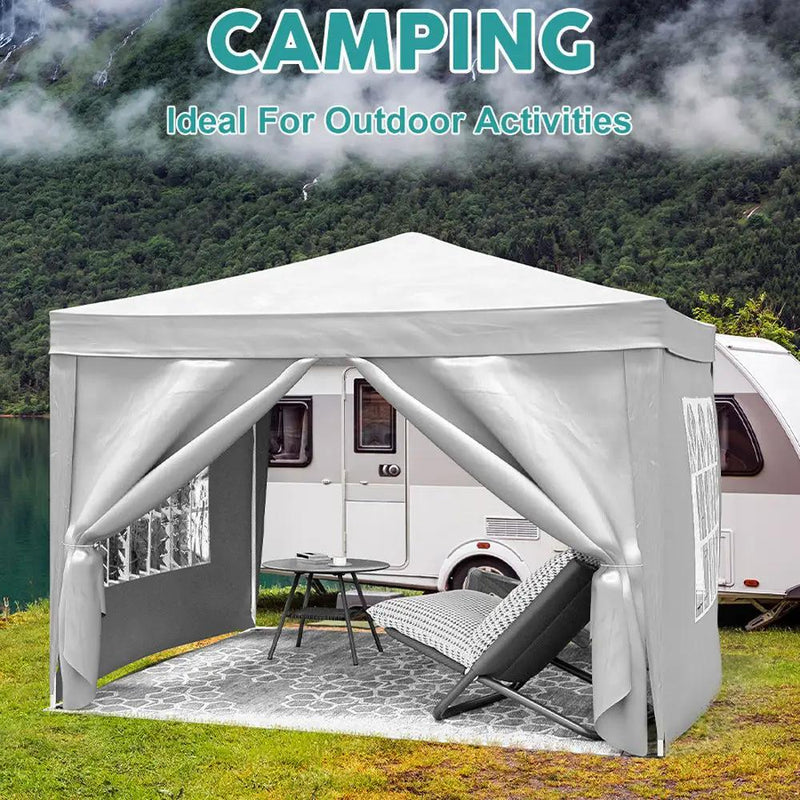 10'X10' Folding Canopy With 4 Removable Sidewalls Outdoor Event Shelter UPF 50+ Gazebo Portable Tents For Parties Beach Camping Wedding Ez Pop Up Canopy 4 Pieces Weight Bag + Carry Bag by Unique Piece Furniture