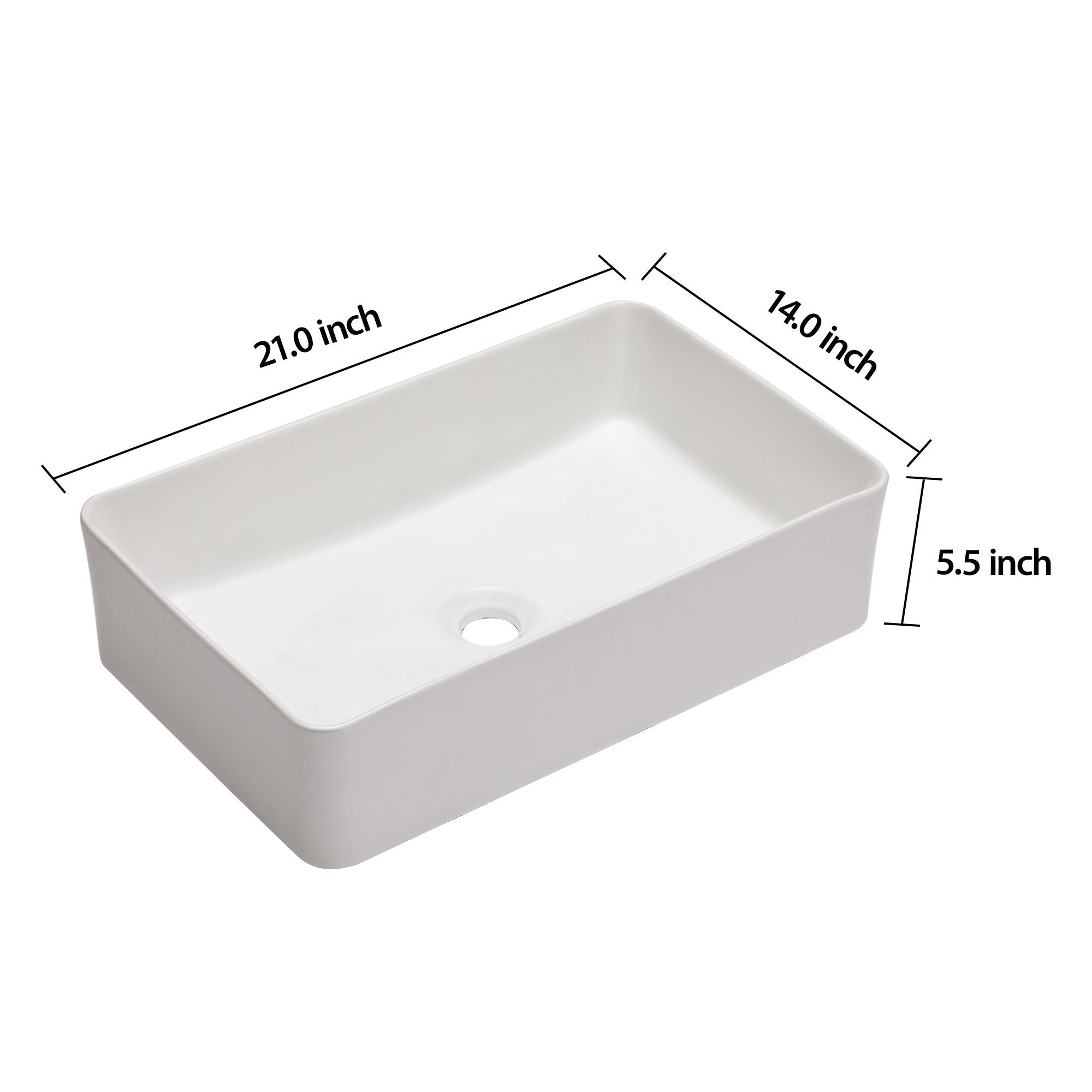 Modern European Design 21" X 14" Ceramic Rectangular Vessel Bathroom Sink - White by HouseOfZazla