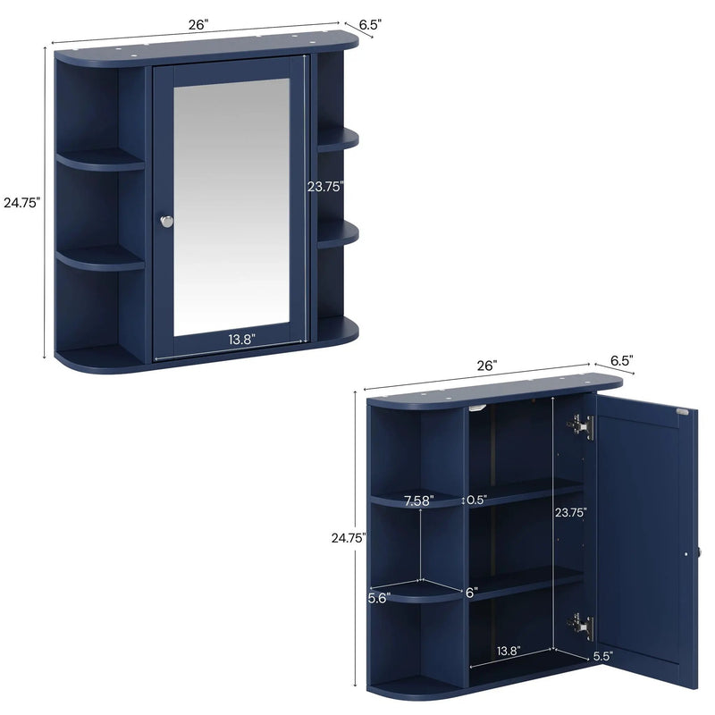 Bathroom Wall Storage Cabinet With Mirror And Adjustable Shelf, 6 Open Shelves by HouseOfZazla