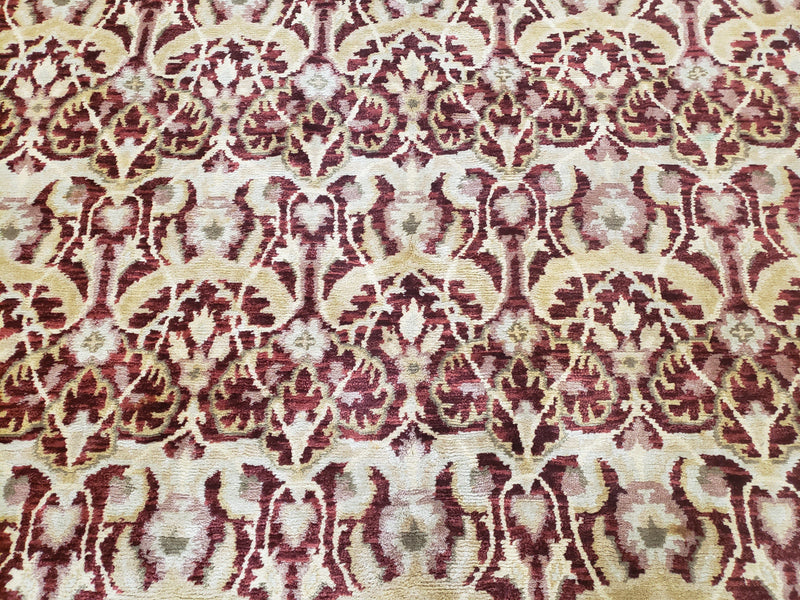 Contemporary Indian Nepalese Room Sized Rug 9 x 11.6, Wool Hand-Knotted Dark Red & Beige Soft Carpet, 9 x 12 Masterloom Living Room Rug by Jewel Rugs