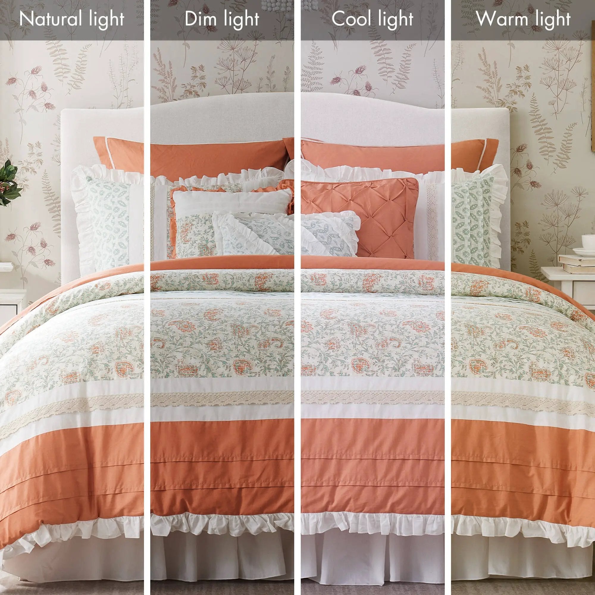 9 Piece Cotton Percale Comforter Set Coral Queen by HouseOfZazla