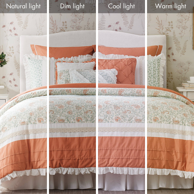 9 Piece Cotton Percale Comforter Set Coral Queen by HouseOfZazla