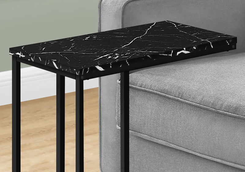 Accent Table, C - Shaped, Marble Look Modern Design - Black by Unique Piece Furniture