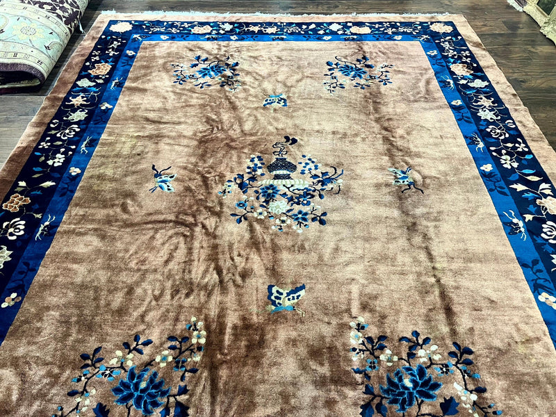 Antique Chinese Wool Rug 9x12, Large Peking Carpet, Handmade, Nichols Rug by Jewel Rugs